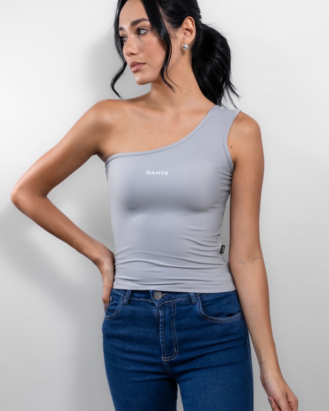 Top Antimanchas Gris One Shoulder